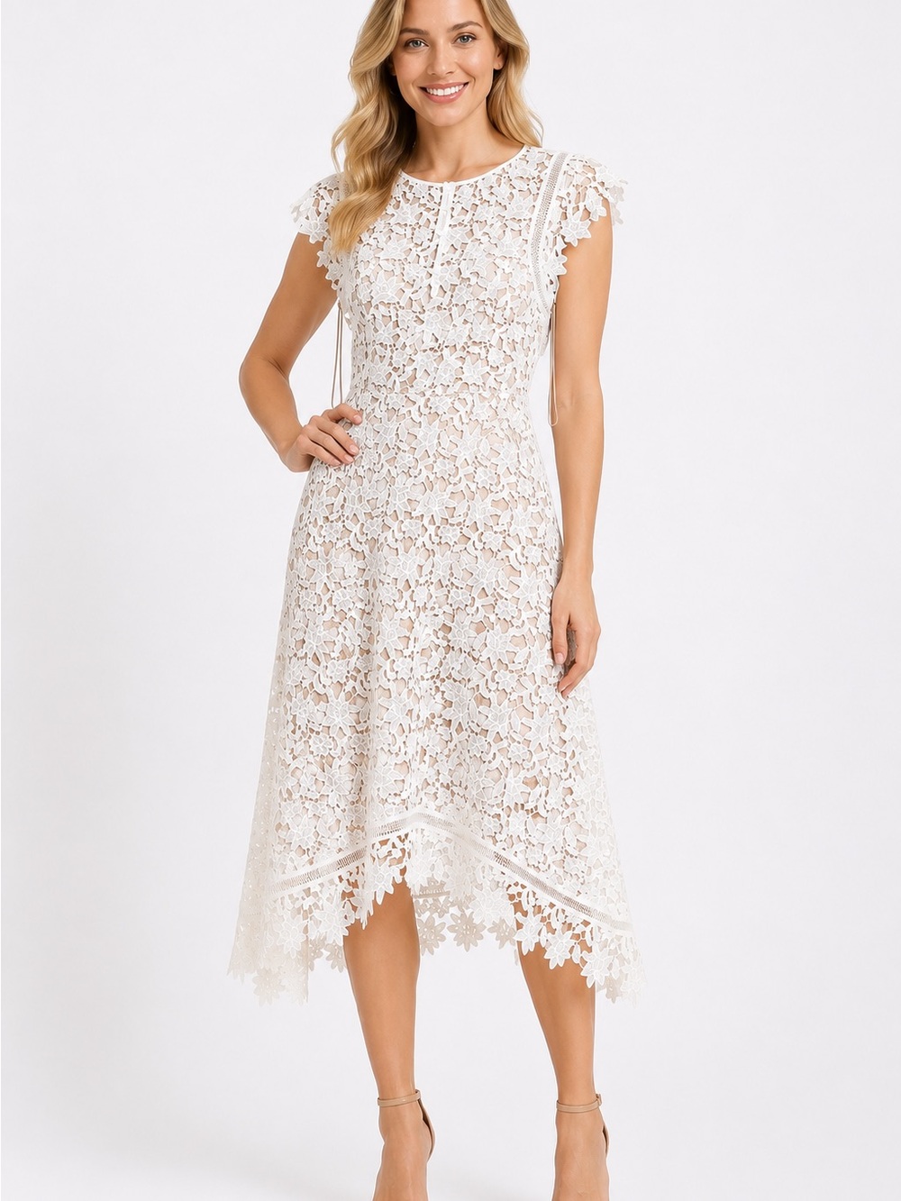 Eliza J Ivory Floral Lace Midi Dress